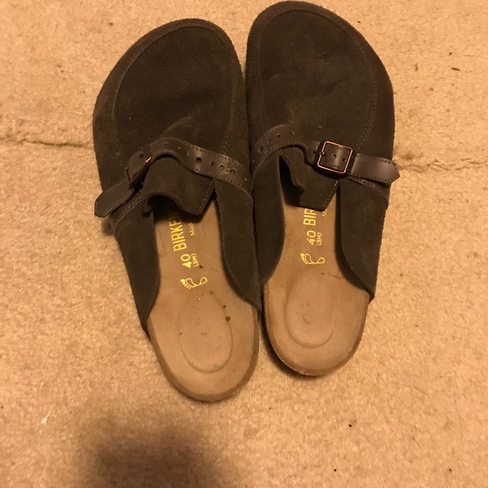 Birkenstock brown suede mules